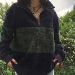 Super Comfy PacSun Navy-Green Pullover Fleece, Medium